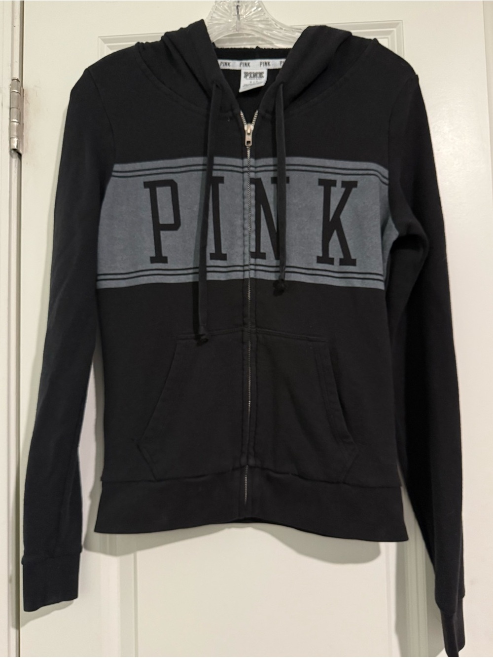 Y2K Victoria’s Secret PINK zip up hoodie- black gray- women’s small
